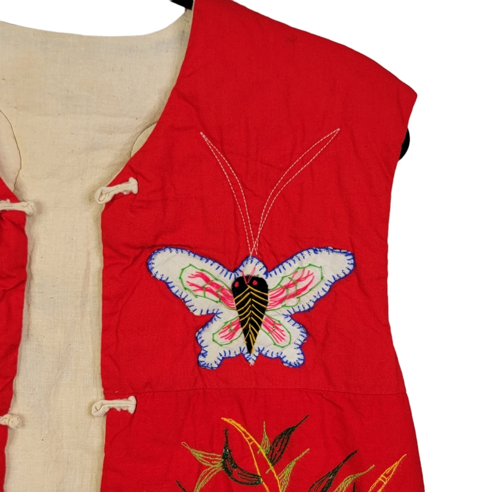 Embroidered Asain Vintage 80's Panda Butterfly Frog Motif Quilted Vest Unsized - Picture 6 of 16